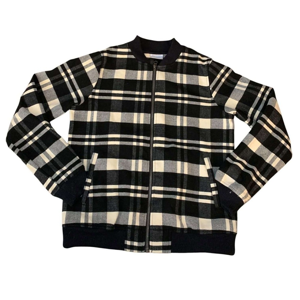 Columbia Plaid Bomber Jacket Grey Black Buffalo Check Zip Gorpcore Dark Academia